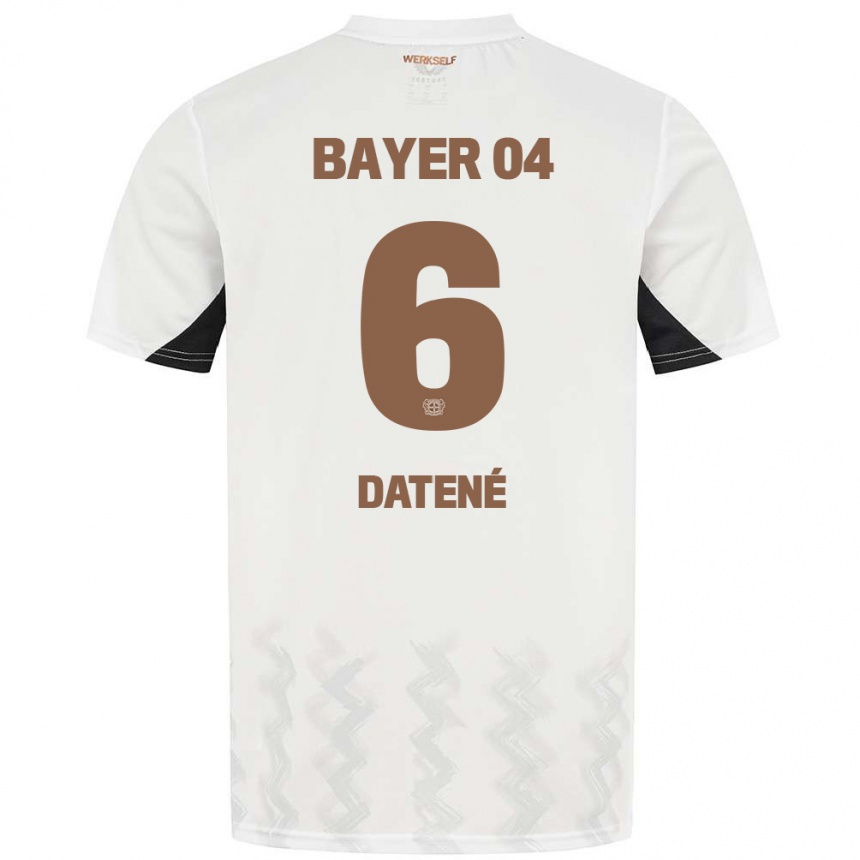 Kids Football Elia Datené #6 White Black Away Jersey 2024/25 T-Shirt Uk