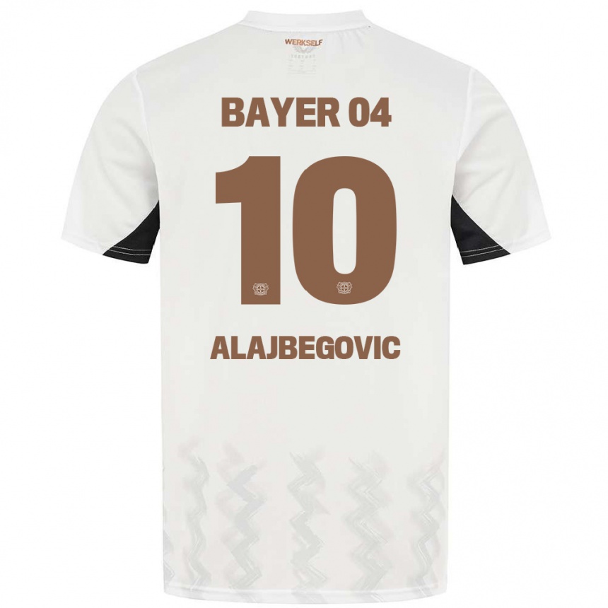 Kids Football Kerim Alajbegovic #10 White Black Away Jersey 2024/25 T-Shirt Uk