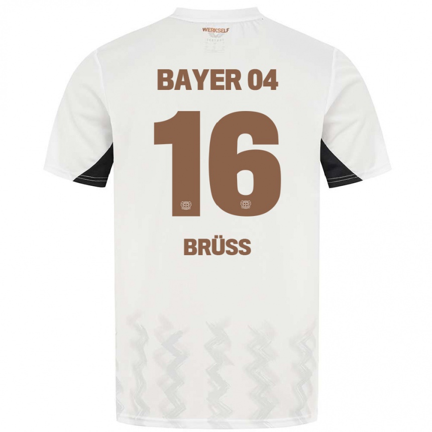 Kids Football Tom Brüss #16 White Black Away Jersey 2024/25 T-Shirt Uk