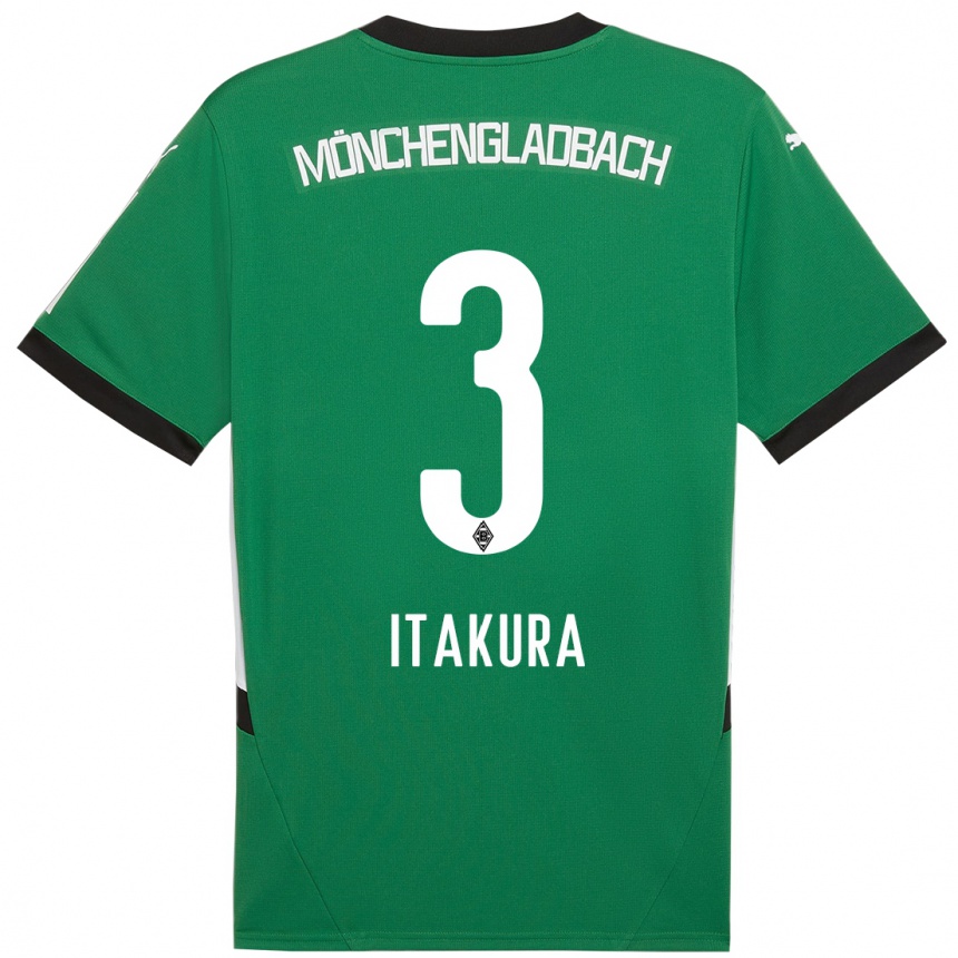 Kids Football Ko Itakura #3 Green White Away Jersey 2024/25 T-Shirt Uk