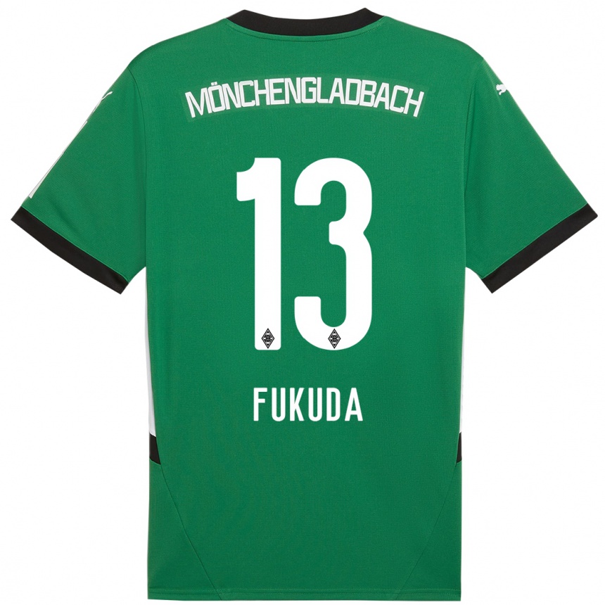 Kids Football Shio Fukuda #13 Green White Away Jersey 2024/25 T-Shirt Uk