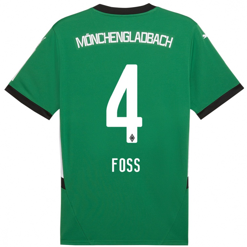 Kids Football Jonathan Foss #4 Green White Away Jersey 2024/25 T-Shirt Uk