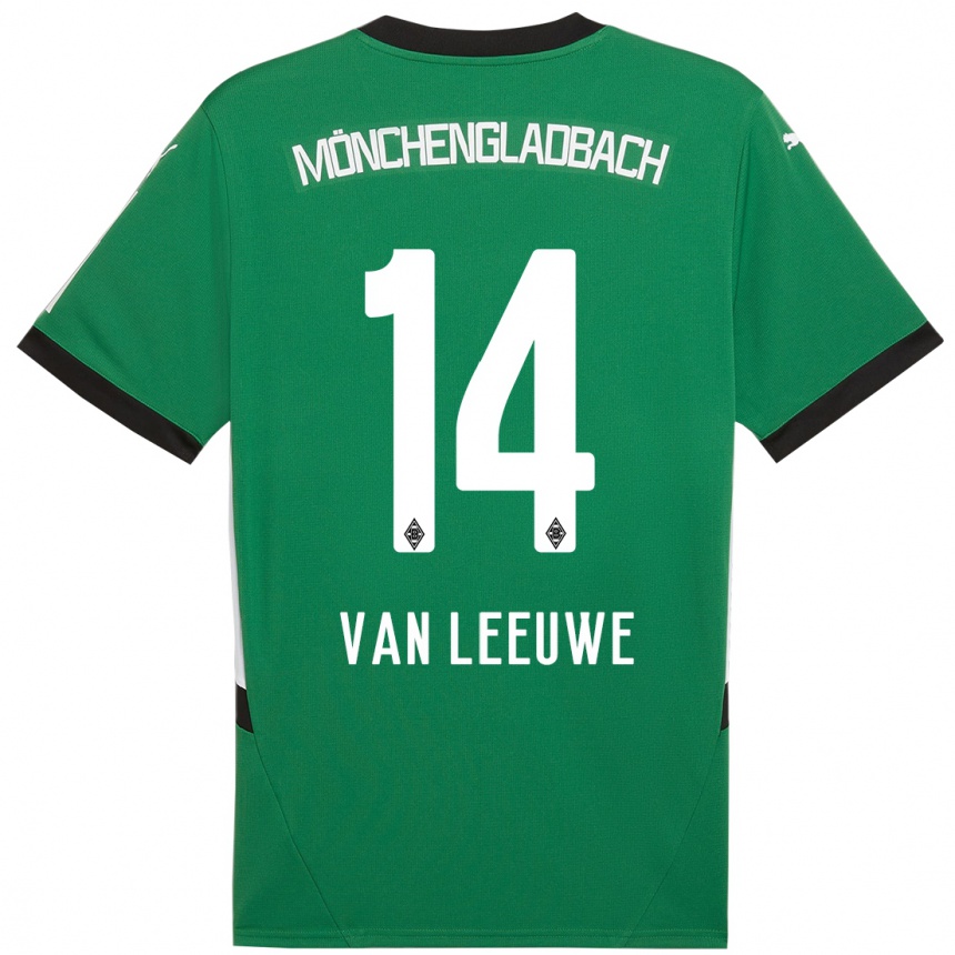 Kids Football Kyra Van Leeuwe #14 Green White Away Jersey 2024/25 T-Shirt Uk