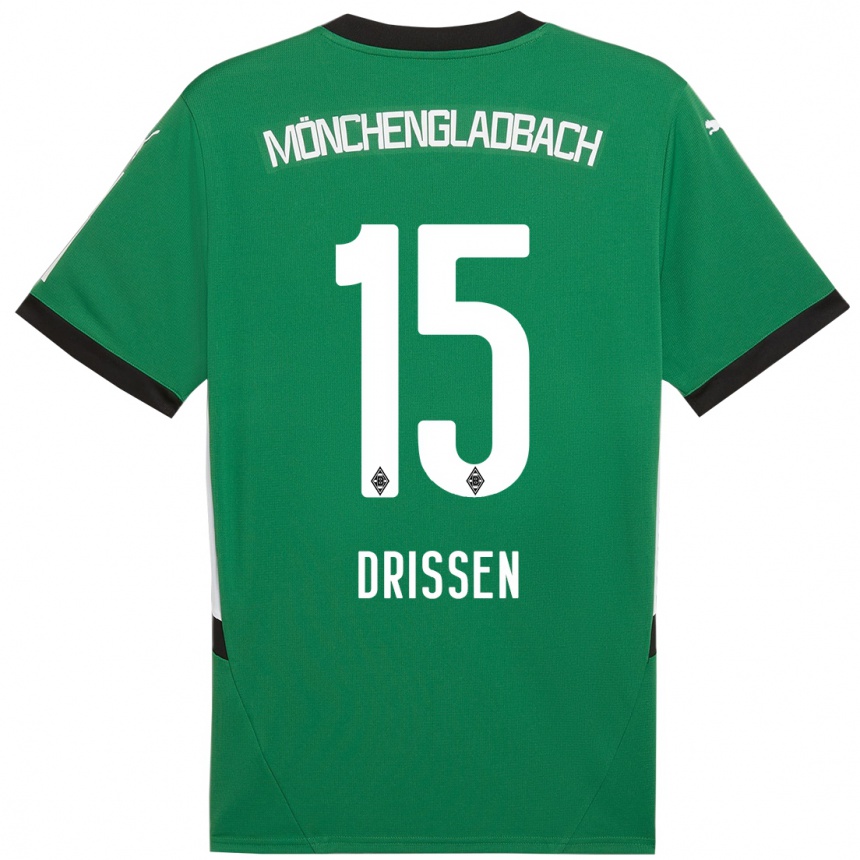 Kids Football Sam Drissen #15 Green White Away Jersey 2024/25 T-Shirt Uk