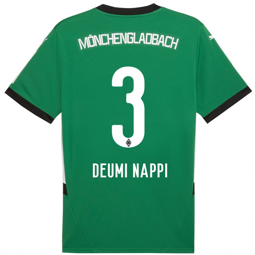 Kids Football Dimitrie Deumi Nappi #3 Green White Away Jersey 2024/25 T-Shirt Uk