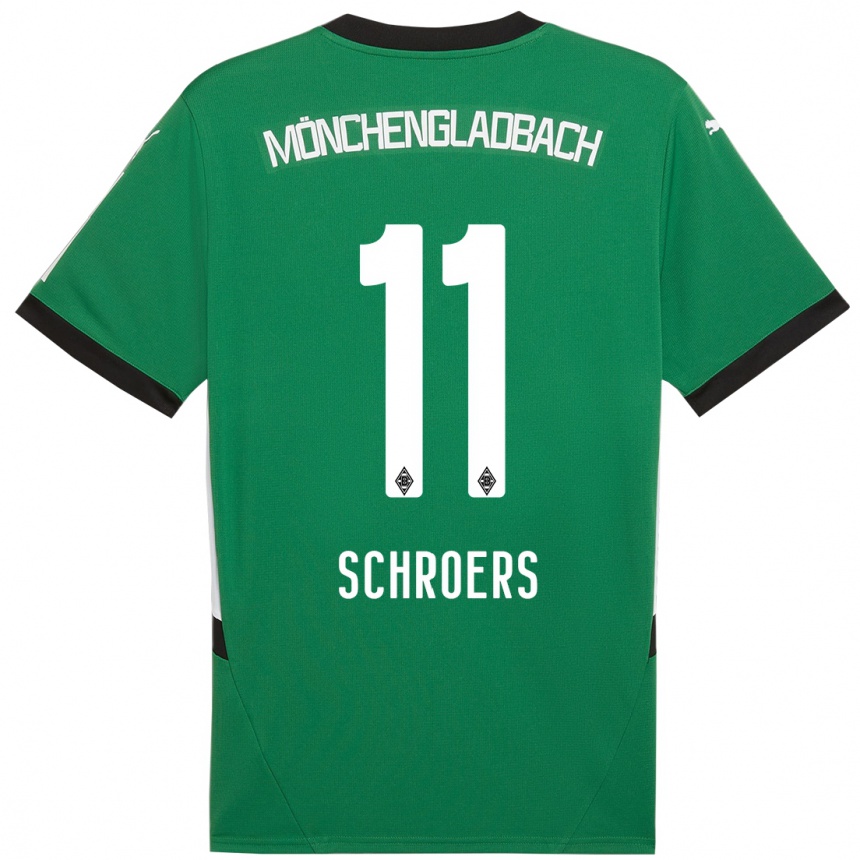 Kids Football Mika Schroers #11 Green White Away Jersey 2024/25 T-Shirt Uk