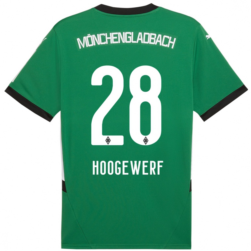 Kids Football Dillon Hoogewerf #28 Green White Away Jersey 2024/25 T-Shirt Uk