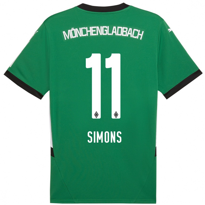 Kids Football Kelly Simons #11 Green White Away Jersey 2024/25 T-Shirt Uk