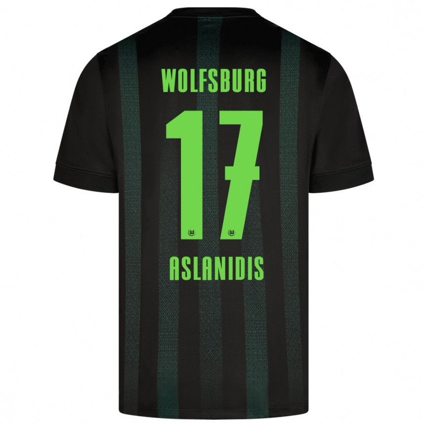 Kids Football Elijas Aslanidis #17 Dark Green Away Jersey 2024/25 T-Shirt Uk