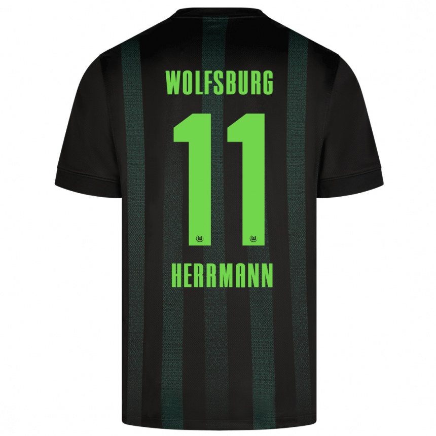 Kids Football Max Herrmann #11 Dark Green Away Jersey 2024/25 T-Shirt Uk