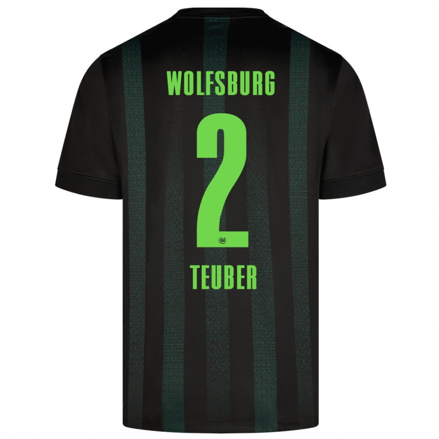 Kids Football Julius Teuber #2 Dark Green Away Jersey 2024/25 T-Shirt Uk