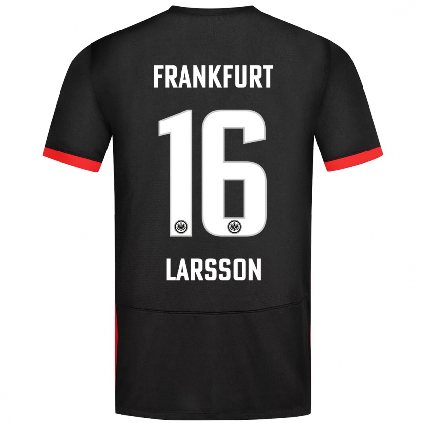 Kids Football Hugo Larsson #16 Black Away Jersey 2024/25 T-Shirt Uk