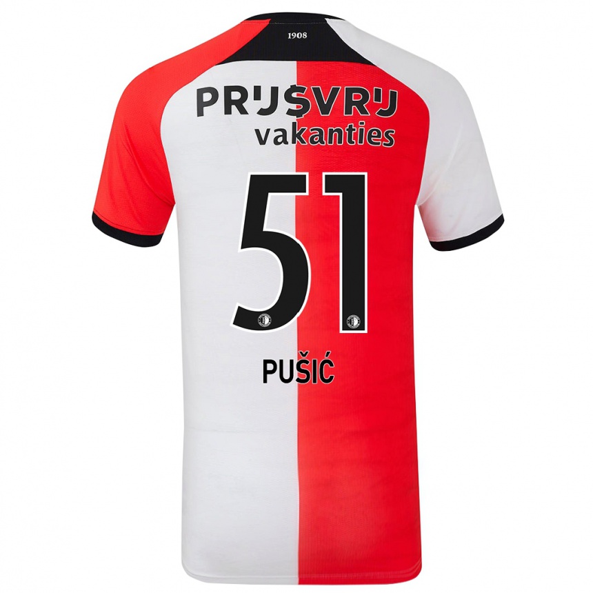 Men Football Noah Pušić #51 Red White Home Jersey 2024/25 T-Shirt Uk