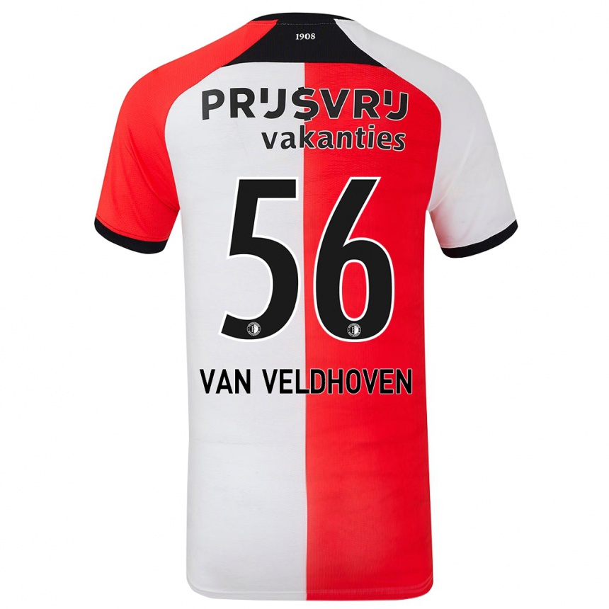 Men Football Kars Van Veldhoven #56 Red White Home Jersey 2024/25 T-Shirt Uk