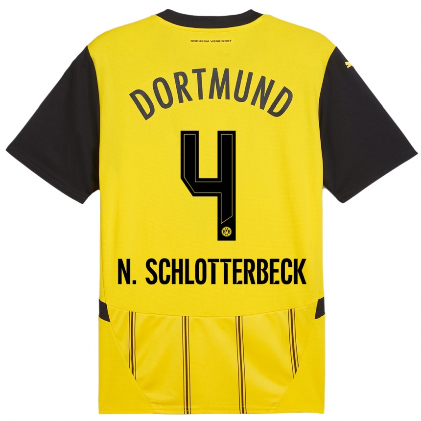 Men Football Nico Schlotterbeck #4 Yellow Black Home Jersey 2024/25 T-Shirt Uk