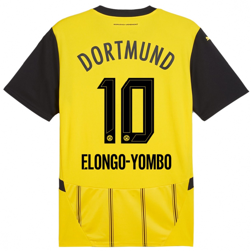 Men Football Rodney Elongo-Yombo #10 Yellow Black Home Jersey 2024/25 T-Shirt Uk