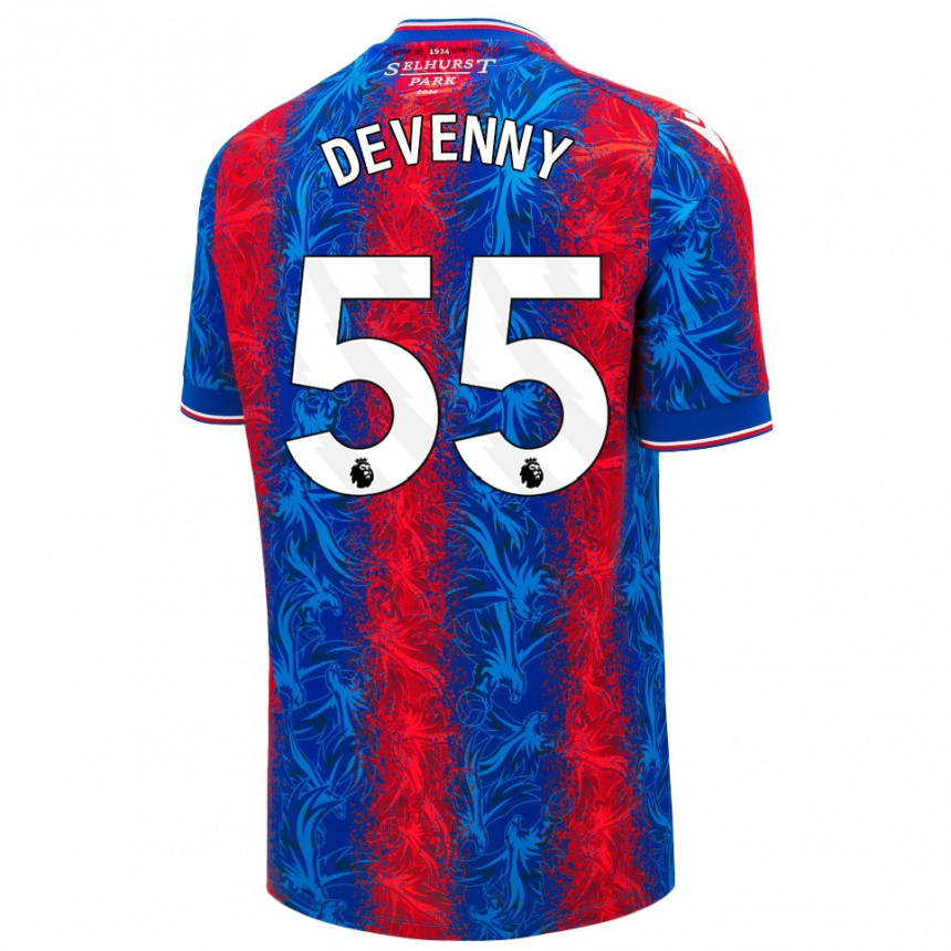 Men Football Justin Devenny #55 Red Blue Stripes Home Jersey 2024/25 T-Shirt Uk