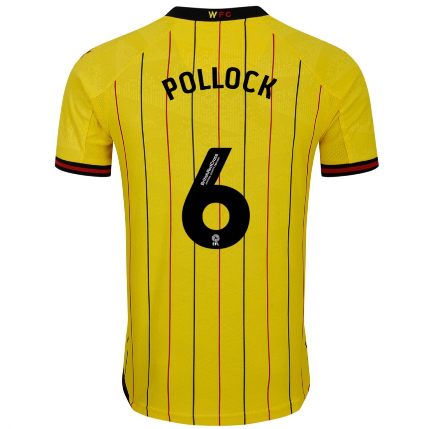 Men Football Mattie Pollock #6 Yellow Black Home Jersey 2024/25 T-Shirt Uk