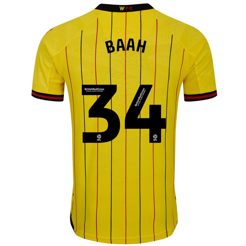 Men Football Kwadwo Baah #34 Yellow Black Home Jersey 2024/25 T-Shirt Uk