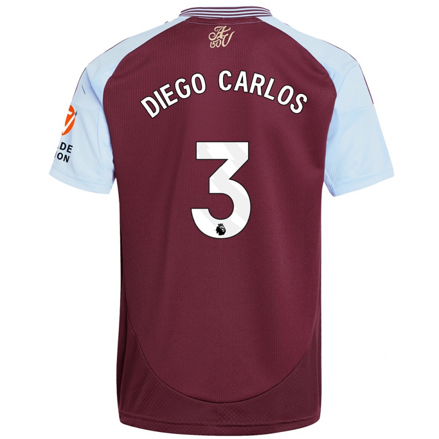 Men Football Diego Carlos #3 Burgundy Sky Blue Home Jersey 2024/25 T-Shirt Uk