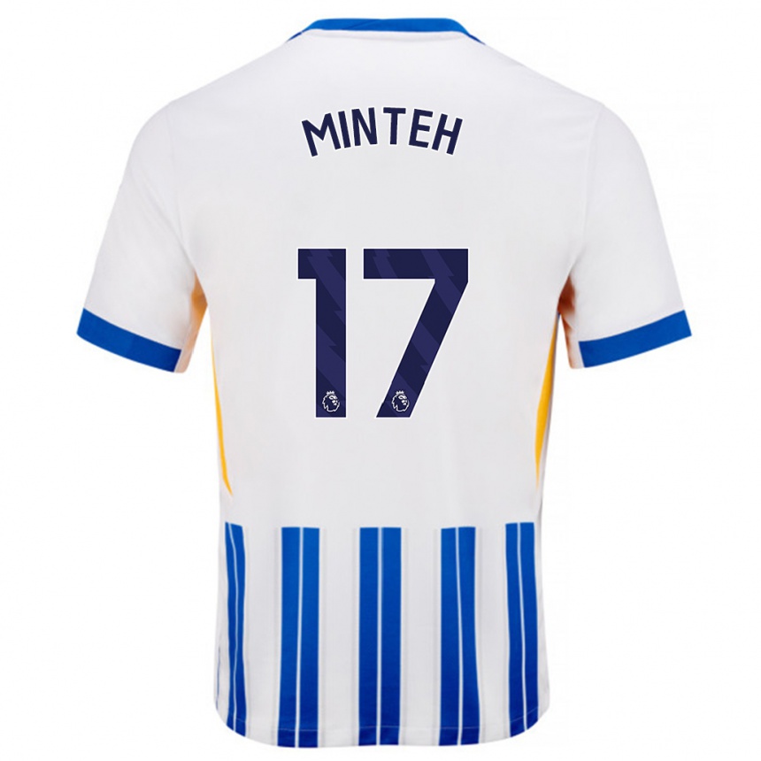 Men Football Yankuba Minteh #17 White Blue Pinstripes Home Jersey 2024/25 T-Shirt Uk