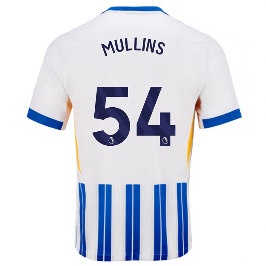 Men Football Jamie Mullins #54 White Blue Pinstripes Home Jersey 2024/25 T-Shirt Uk