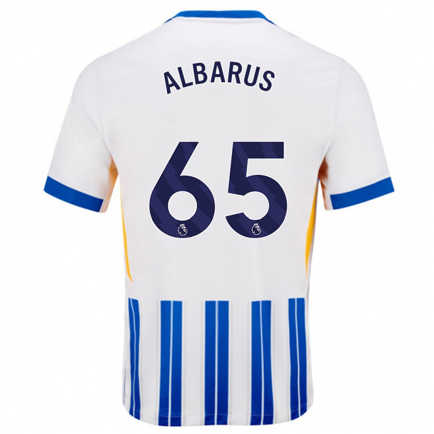 Men Football Zane Albarus #65 White Blue Pinstripes Home Jersey 2024/25 T-Shirt Uk