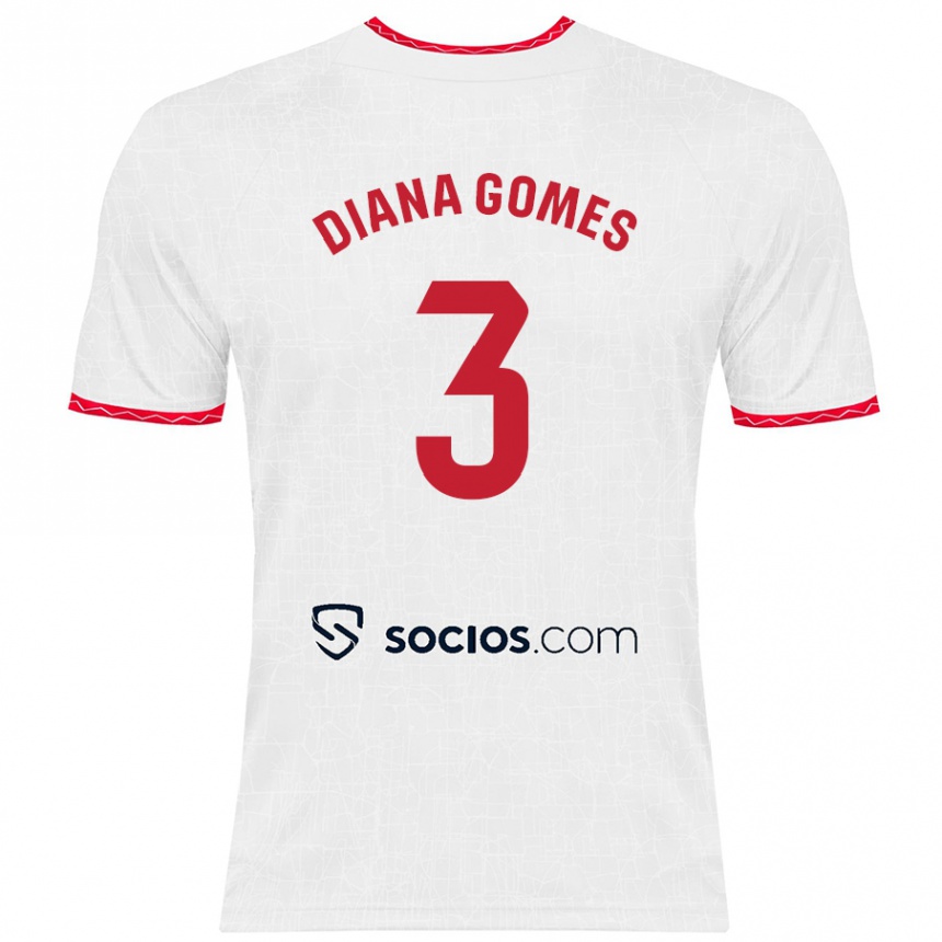 Men Football Diana Catarina Ribeiro Gomes #3 White Red Home Jersey 2024/25 T-Shirt Uk