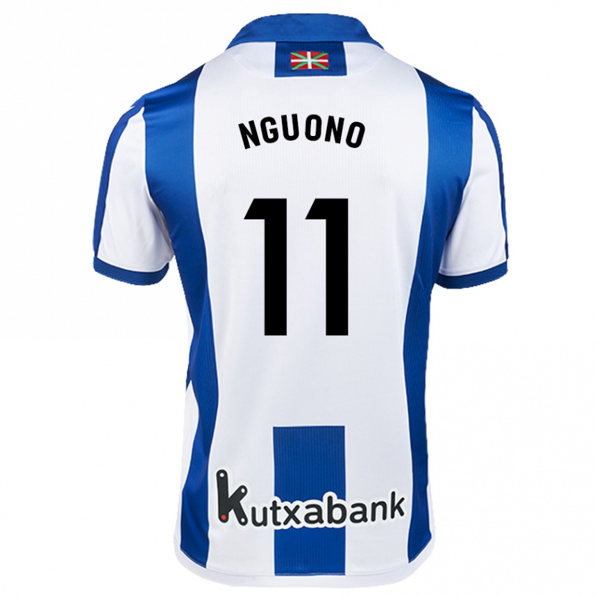 Men Football Job Nguono #11 White Blue Home Jersey 2024/25 T-Shirt Uk