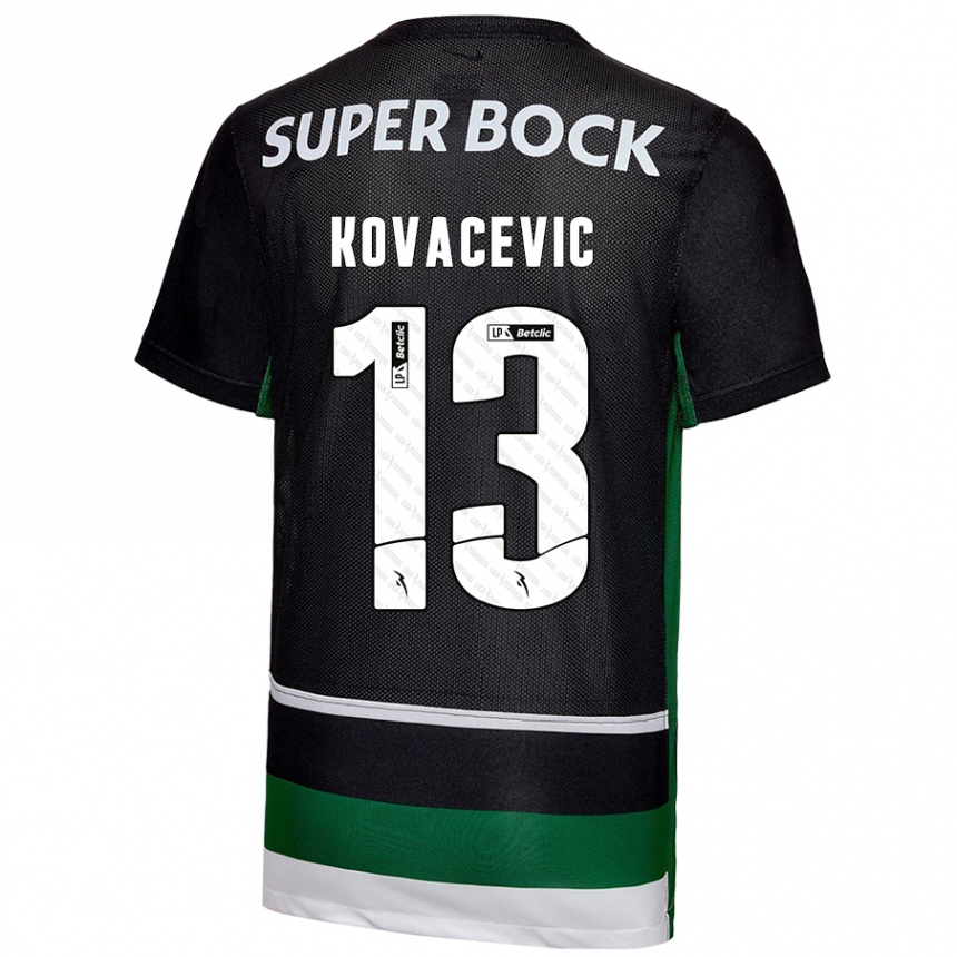 Men Football Vladan Kovacevic #13 Black White Green Home Jersey 2024/25 T-Shirt Uk