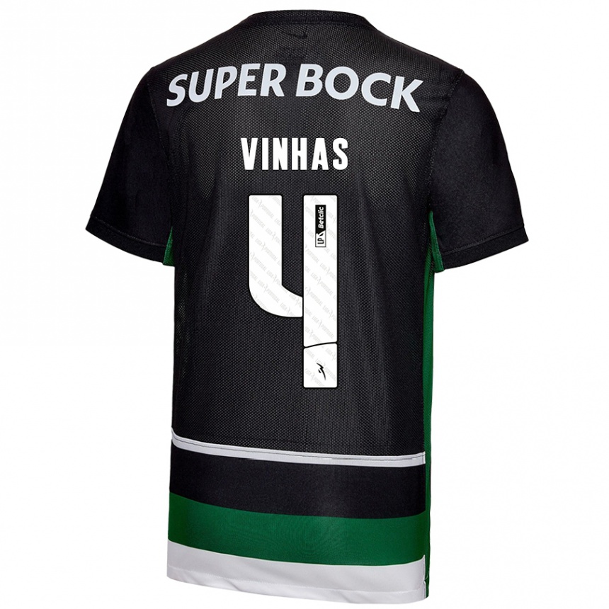 Men Football Gabriela Vinhas #4 Black White Green Home Jersey 2024/25 T-Shirt Uk