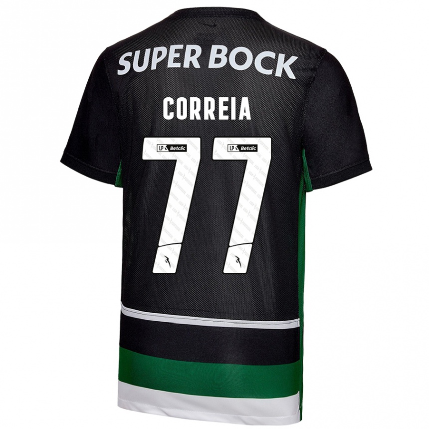 Men Football Alícia Correia #77 Black White Green Home Jersey 2024/25 T-Shirt Uk