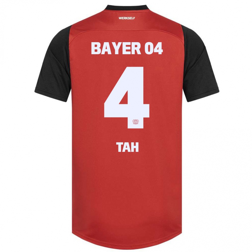 Men Football Jonathan Tah #4 Red Black Home Jersey 2024/25 T-Shirt Uk