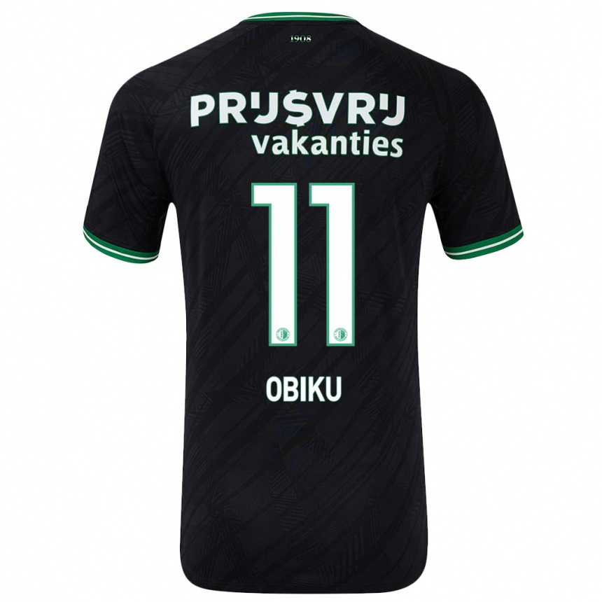 Men Football Junior Obiku #11 Black Green Away Jersey 2024/25 T-Shirt Uk