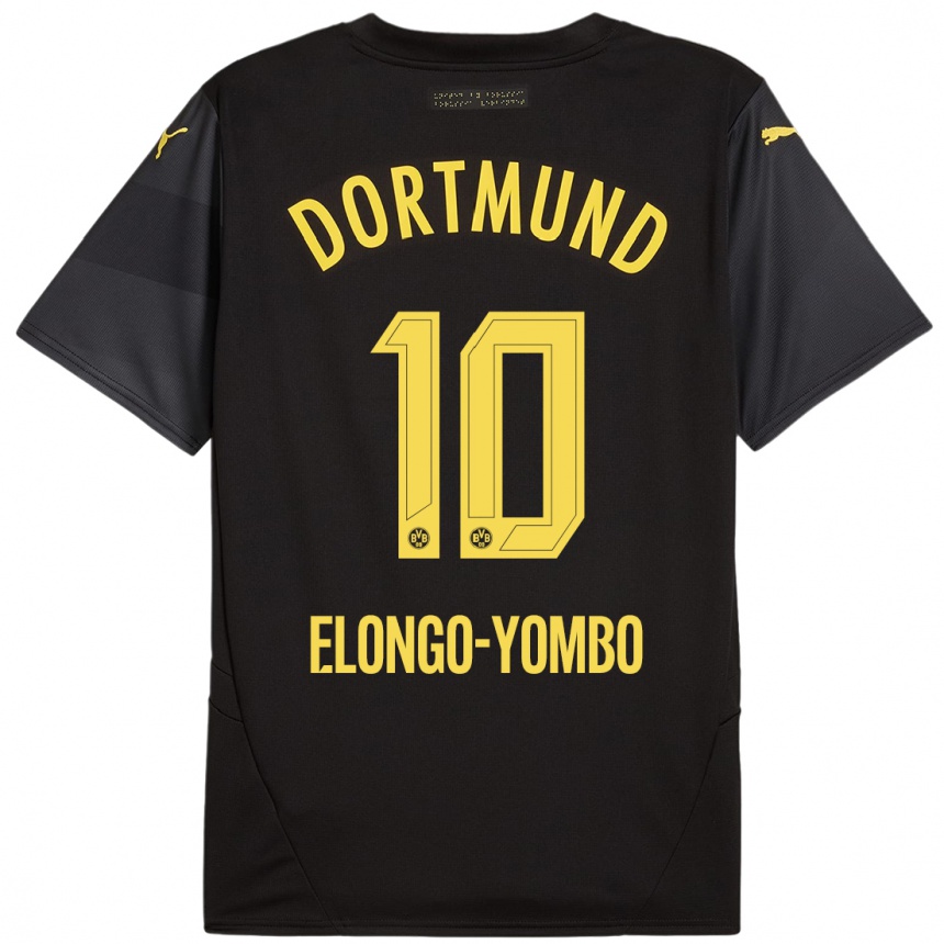 Men Football Rodney Elongo-Yombo #10 Black Yellow Away Jersey 2024/25 T-Shirt Uk