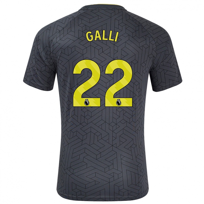 Men Football Aurora Galli #22 Black Yellow Away Jersey 2024/25 T-Shirt Uk