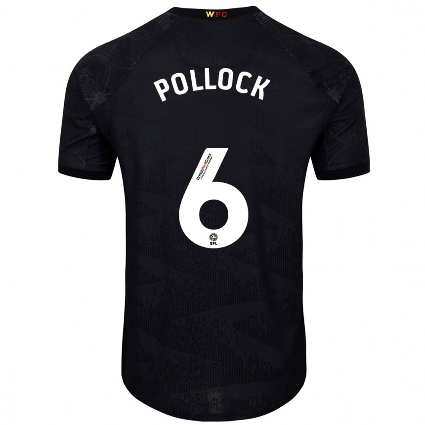 Men Football Mattie Pollock #6 Black White Away Jersey 2024/25 T-Shirt Uk