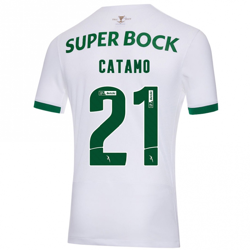 Men Football Geny Catamo #21 White Green Away Jersey 2024/25 T-Shirt Uk