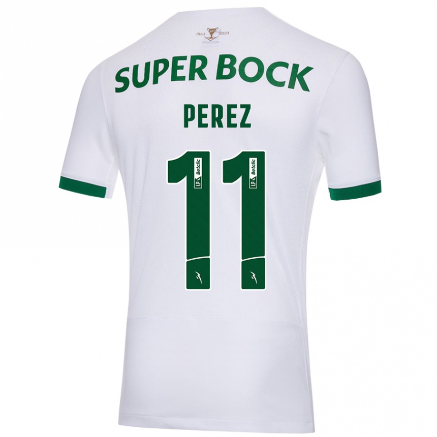 Men Football Brenda Pérez #11 White Green Away Jersey 2024/25 T-Shirt Uk