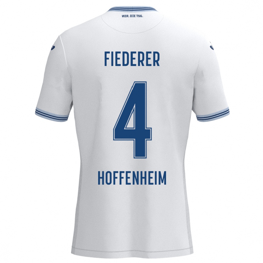 Men Football Tom Fiederer #4 White Blue Away Jersey 2024/25 T-Shirt Uk