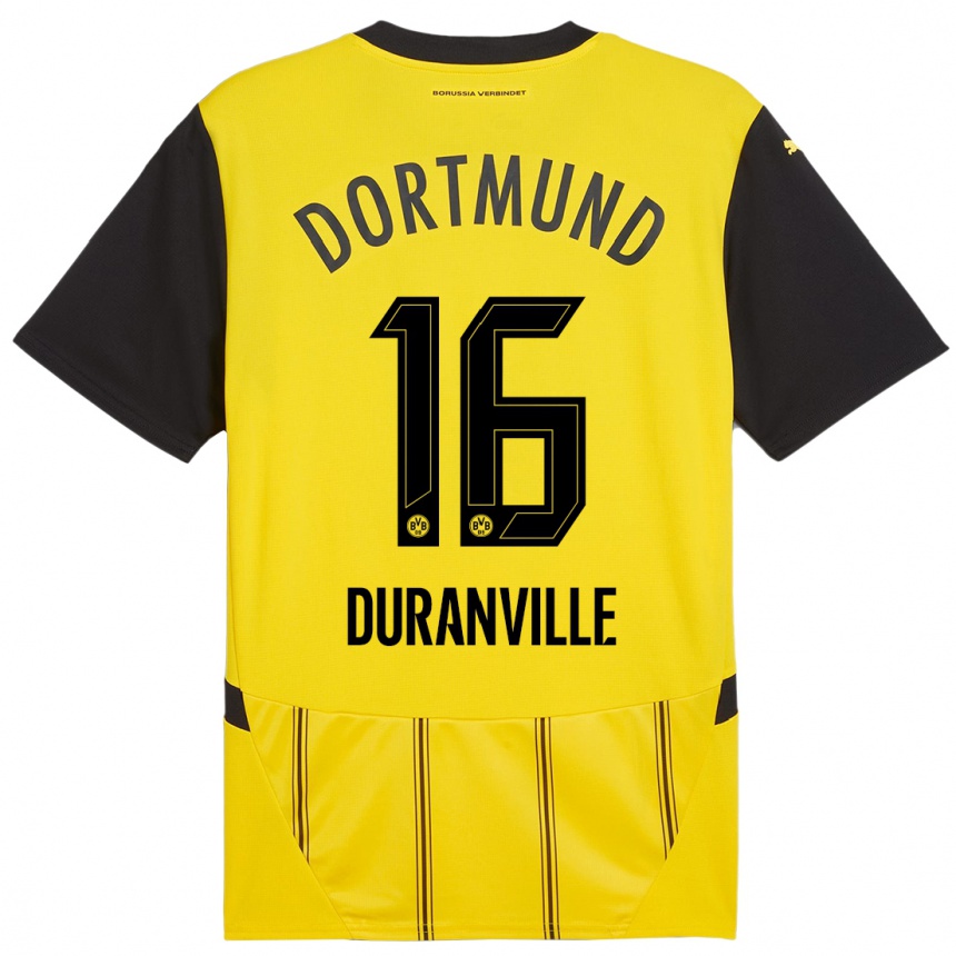 Women Football Julien Duranville #16 Yellow Black Home Jersey 2024/25 T-Shirt Uk