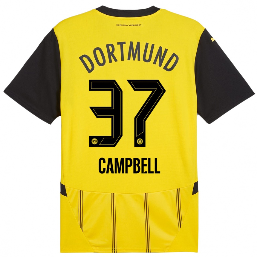 Women Football Cole Campbell #37 Yellow Black Home Jersey 2024/25 T-Shirt Uk