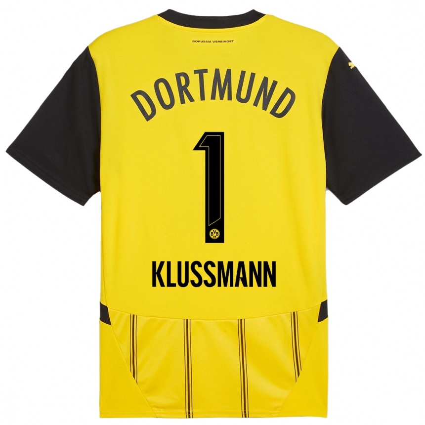 Women Football Leon Klußmann #1 Yellow Black Home Jersey 2024/25 T-Shirt Uk