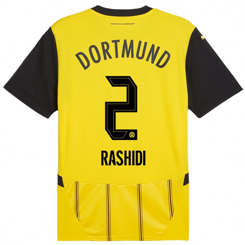 Women Football William Rashidi #2 Yellow Black Home Jersey 2024/25 T-Shirt Uk