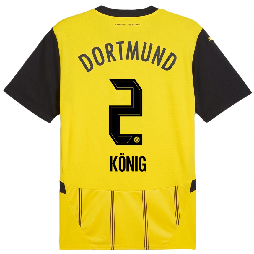 Women Football Niklas König #2 Yellow Black Home Jersey 2024/25 T-Shirt Uk