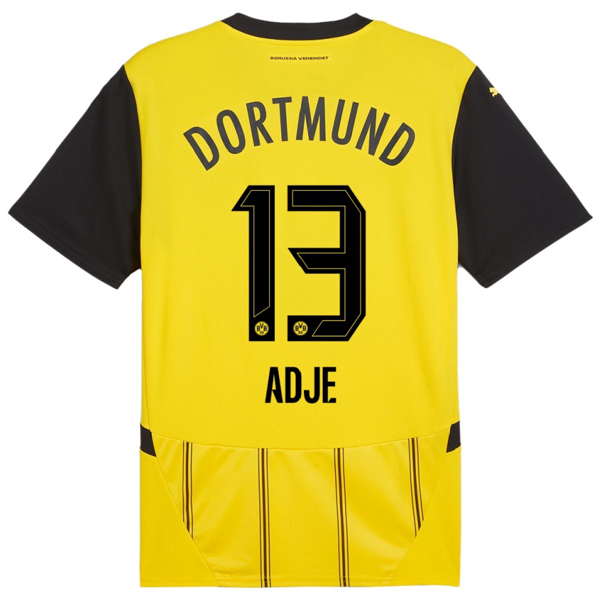 Women Football Miguel Adje #13 Yellow Black Home Jersey 2024/25 T-Shirt Uk