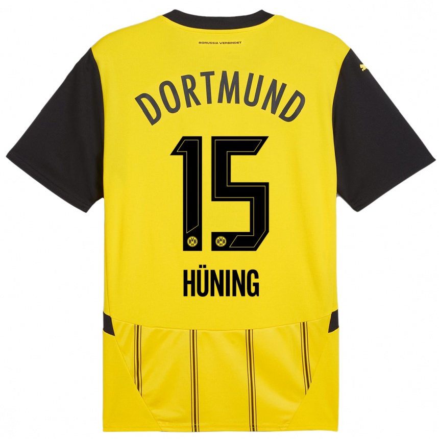 Women Football Ben Hüning #15 Yellow Black Home Jersey 2024/25 T-Shirt Uk