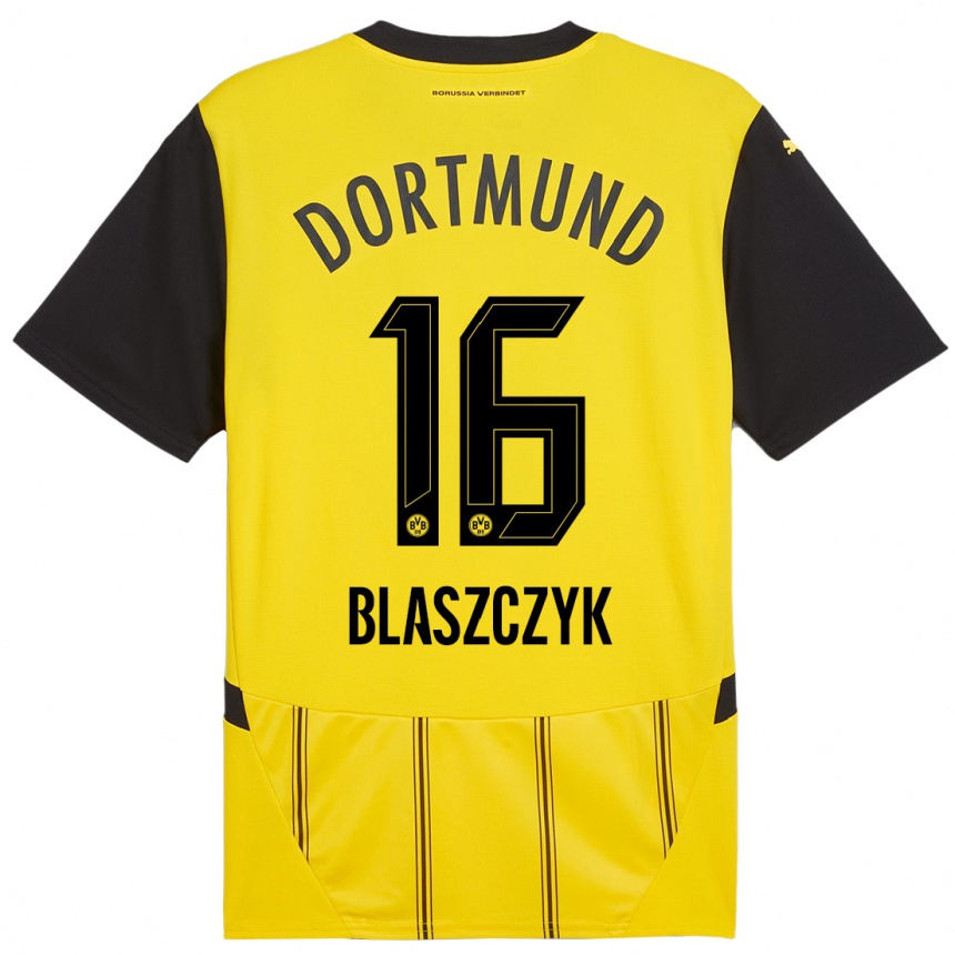 Women Football Oliwer Blaszczyk #16 Yellow Black Home Jersey 2024/25 T-Shirt Uk