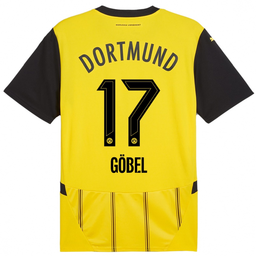 Women Football Patrick Göbel #17 Yellow Black Home Jersey 2024/25 T-Shirt Uk