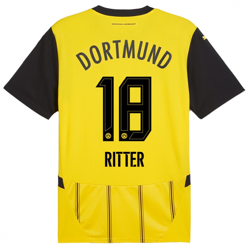 Women Football Roméo Ritter #18 Yellow Black Home Jersey 2024/25 T-Shirt Uk